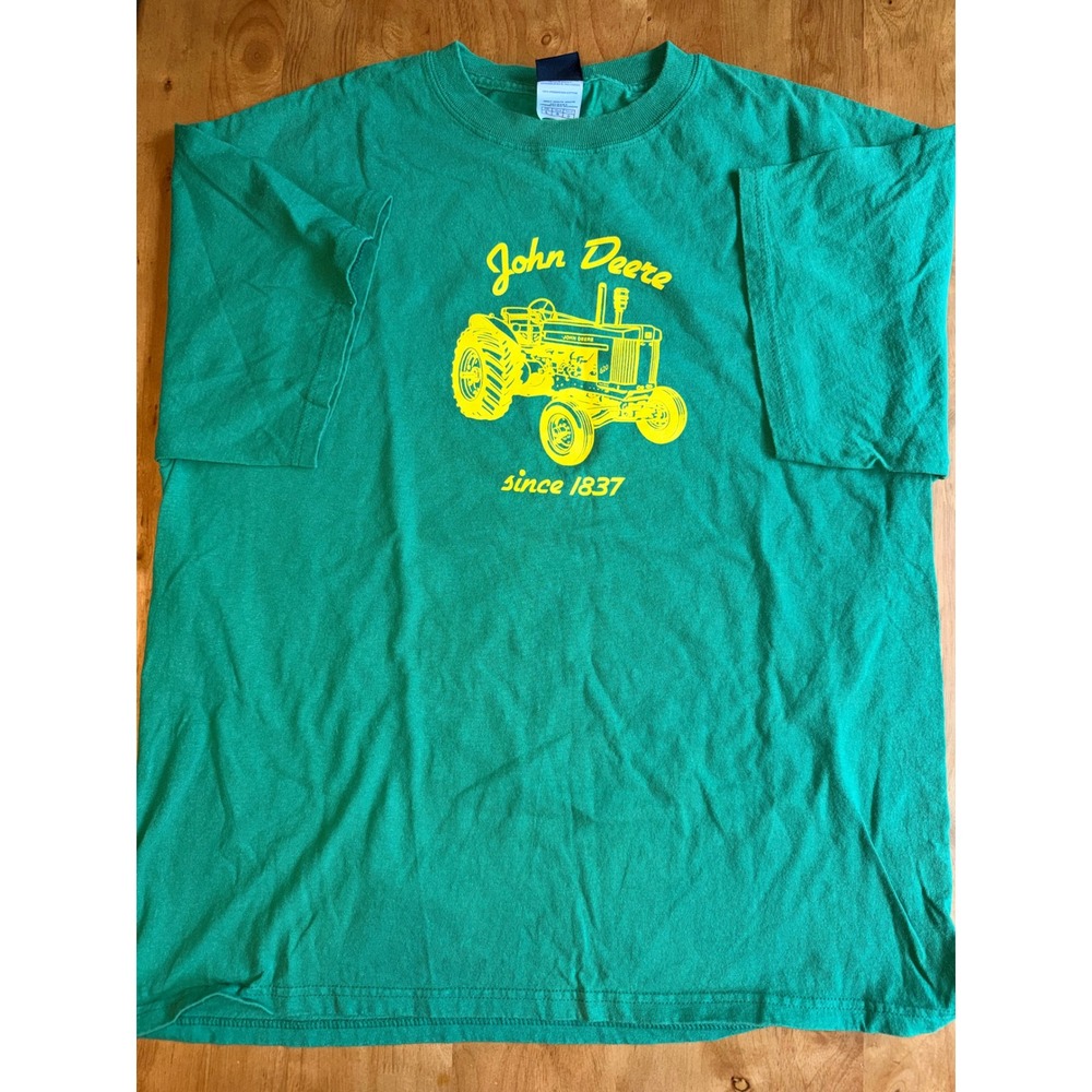 John Deere Mens Green Graphic T-Shirt Yellow Tractor Since 1837 Size Large